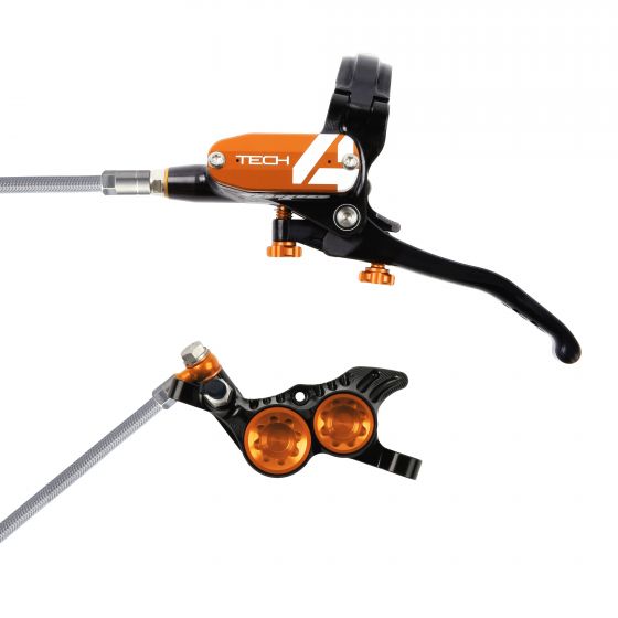 Hope Tech 4 V4 Disc Brake Set With Braided Hose – Black / Orange