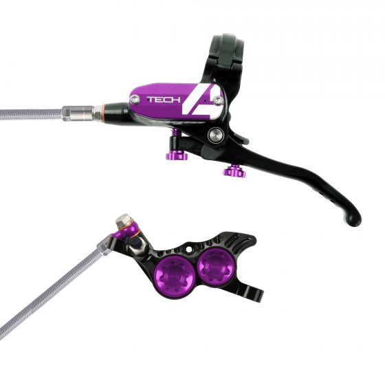 Hope Tech 4 V4 Disc Brake Set With Braided Hose – Black / Purple