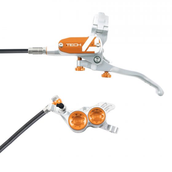 Hope Tech 4 V4 Disc Brake Set With Black Hose – Silver / Orange
