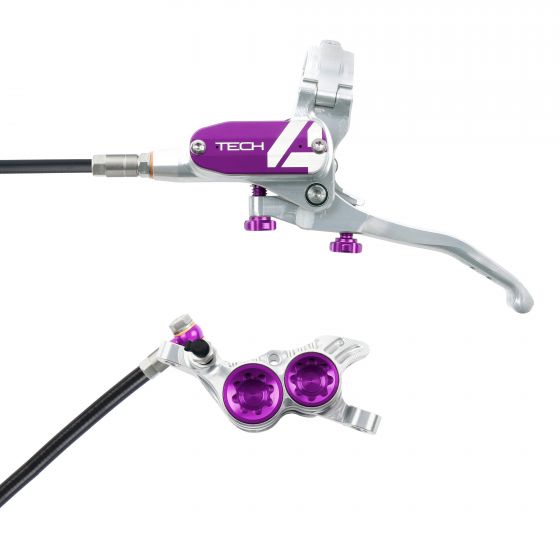 Hope Tech 4 V4 Disc Brake Set With Black Hose – Silver / Purple