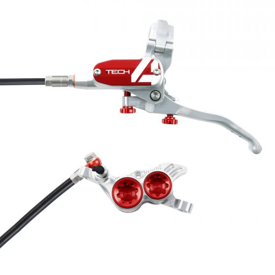 Hope Tech 4 V4 Disc Brake Set With Black Hose – Silver / Red