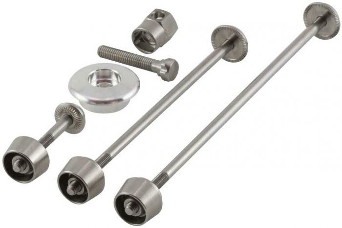 Pitlock Wheelset, Seat Post & Ahead Headset Lock Set – Silver