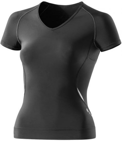 Skins A400 Active Womens Short Sleeved Compression Top – Black/Silver